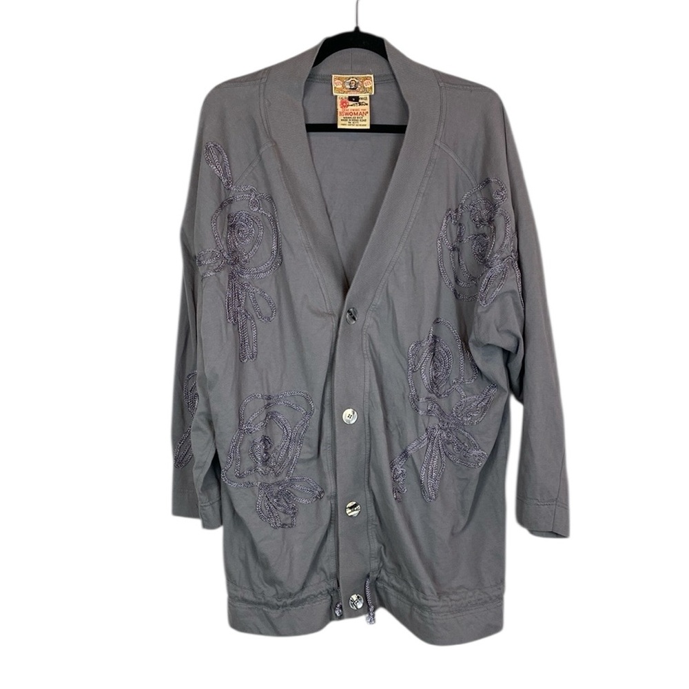 Gene ewing bis Vintage Grey embroidered floral open front cardigan